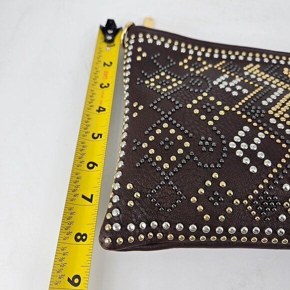 Studded Wristlet Clutch Purse Bag Brown Gold Silver Accents 2 Detach Straps 11x7 - Picture 12 of 13
